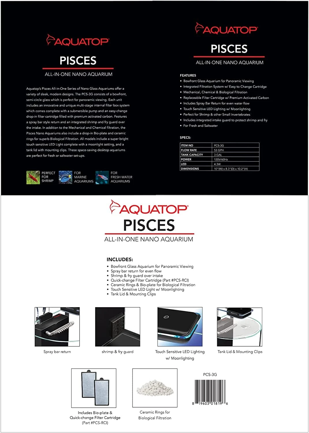 Aquatop Pisces Nano Bowfront Glass Aquarium - Black - 3 Gal 2 Aquatop Pisces Nano Bowfront Glass Aquarium - Black - 3 Gal - Image 2