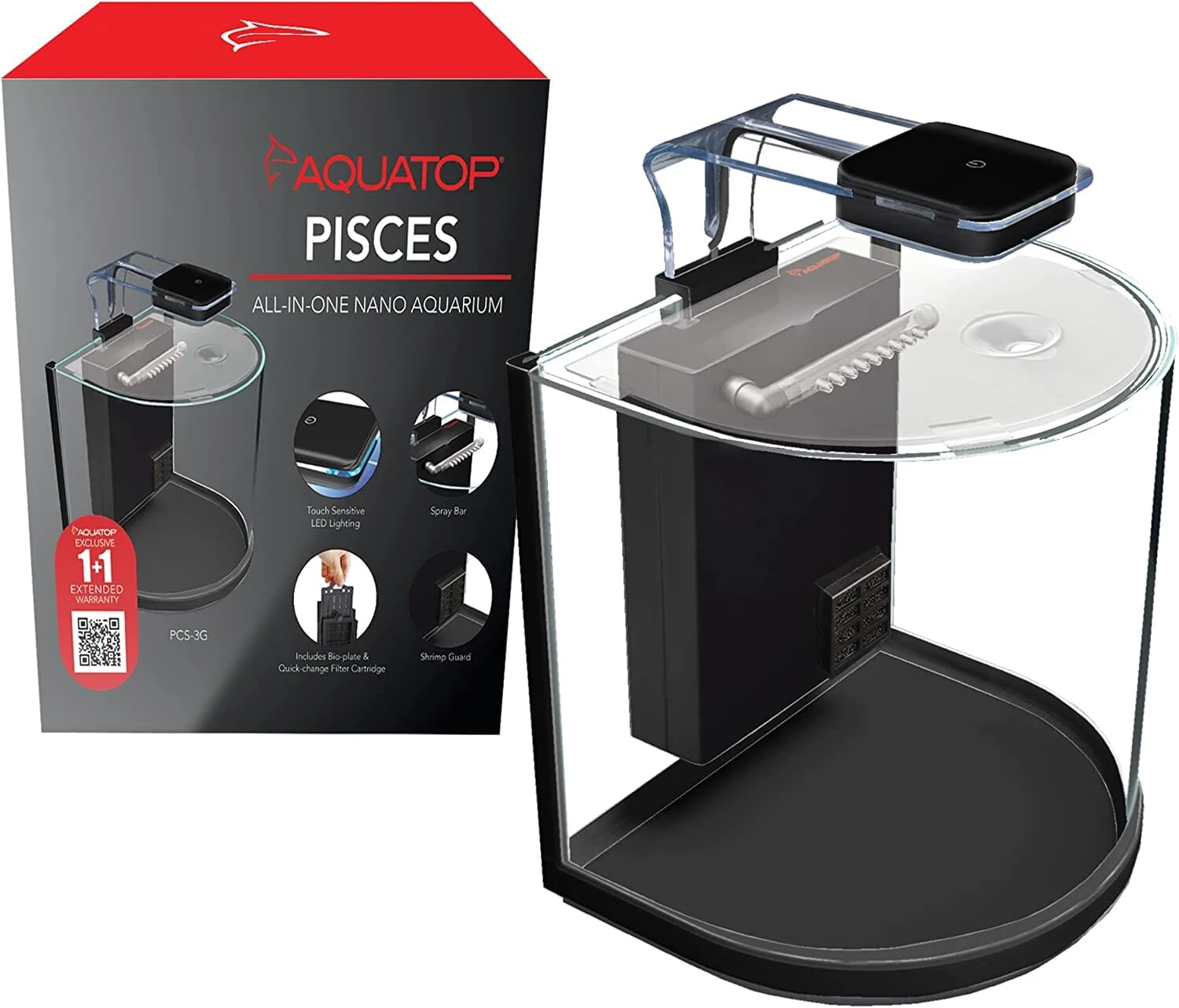 Aquatop Pisces Nano Bowfront Glass Aquarium - Black - 3 Gal 1 Aquatop Pisces Nano Bowfront Glass Aquarium - Black - 3 Gal